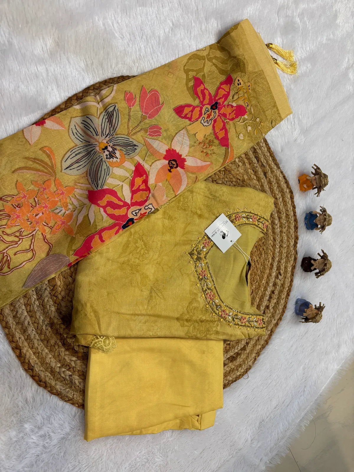 Yellow Rich Cotton-Silk Partywear Suit Set For Women