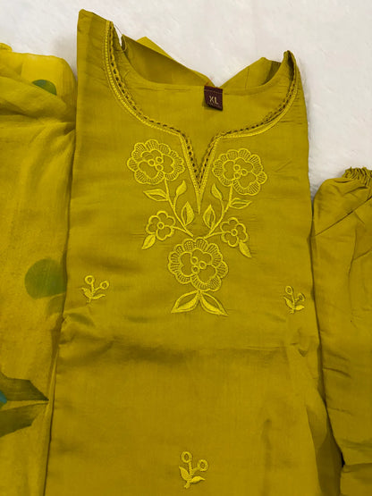 Green Cotton Partywear Suit Set For Women