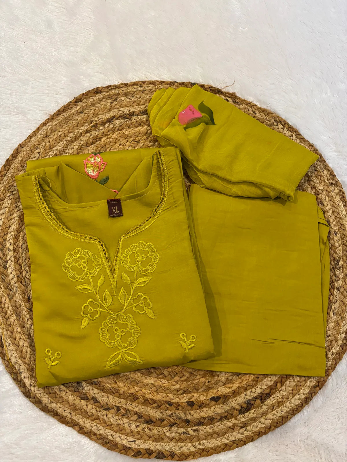 Green Cotton Partywear Suit Set For Women
