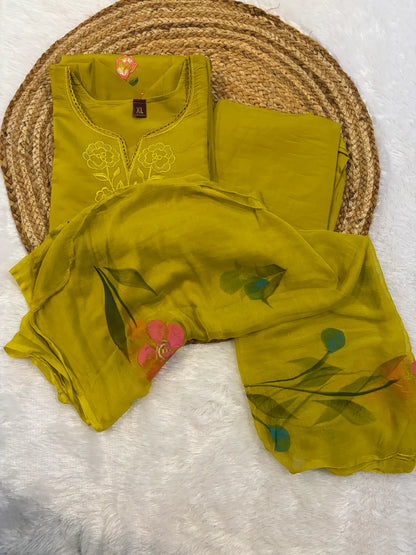 Green Cotton Partywear Suit Set For Women