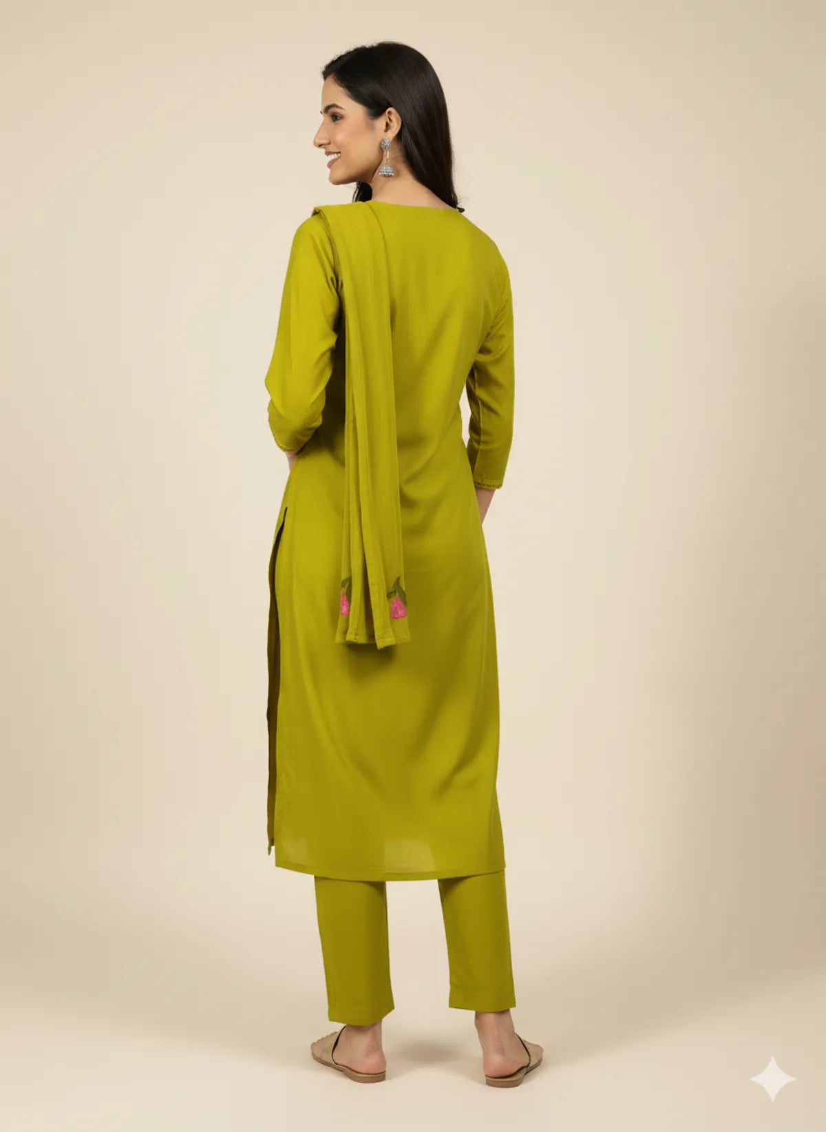 Green Cotton Partywear Suit Set For Women