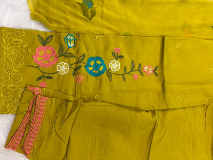 Green Cotton Partywear Suit Set For Women