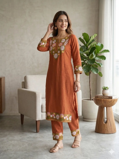 ORANGE SOFT COTTON CO-ORD SET FOR WOMEN