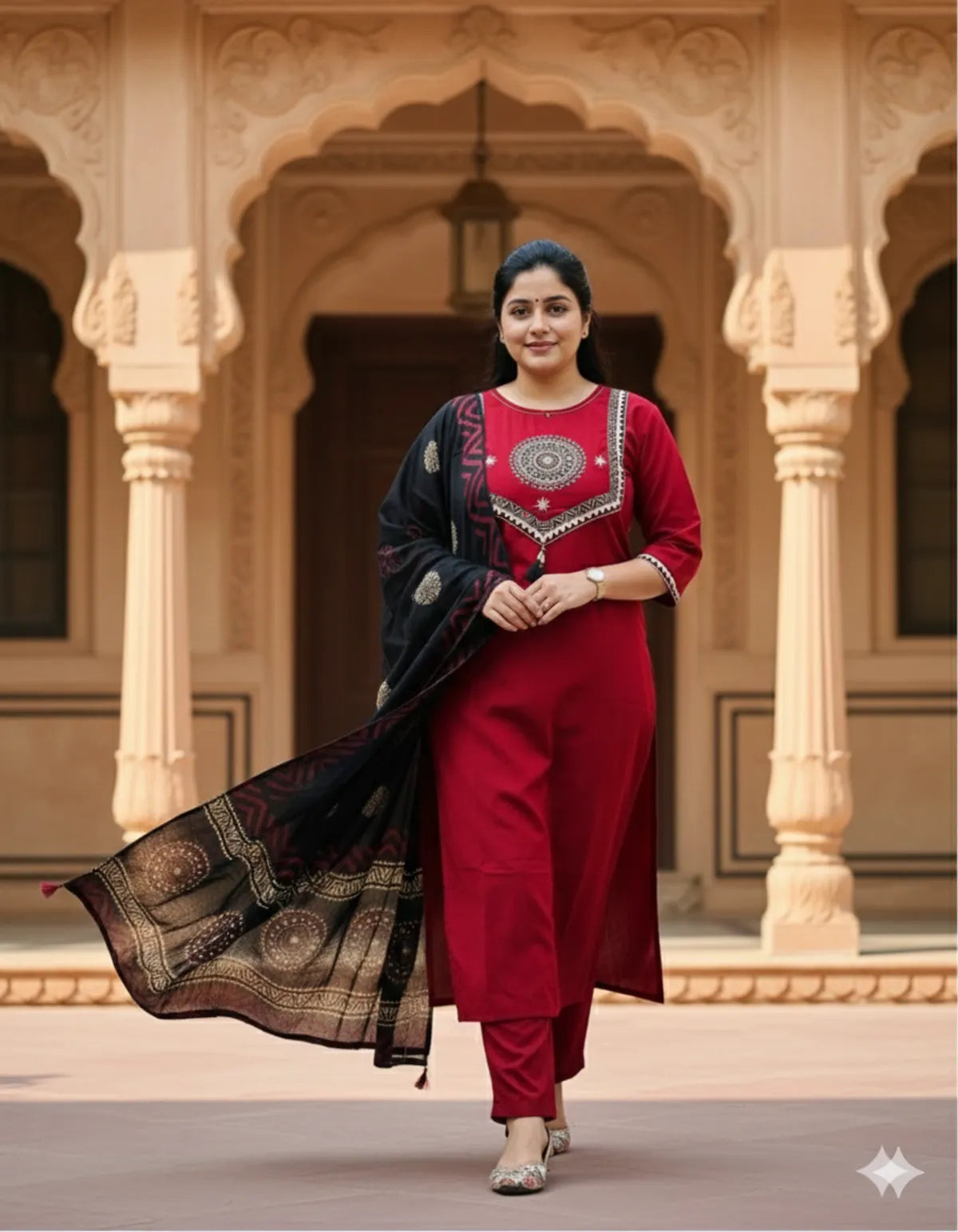 RED/BLACK SOFT COTTON 3PC FOR WOMEN
