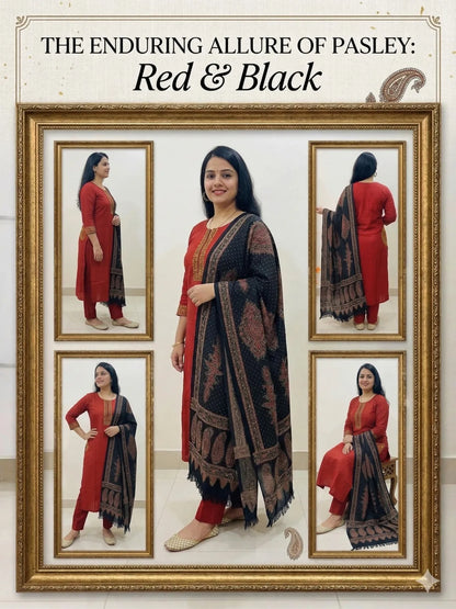 RED BLACK SOFT COTTON 3PC FOR WOMEN