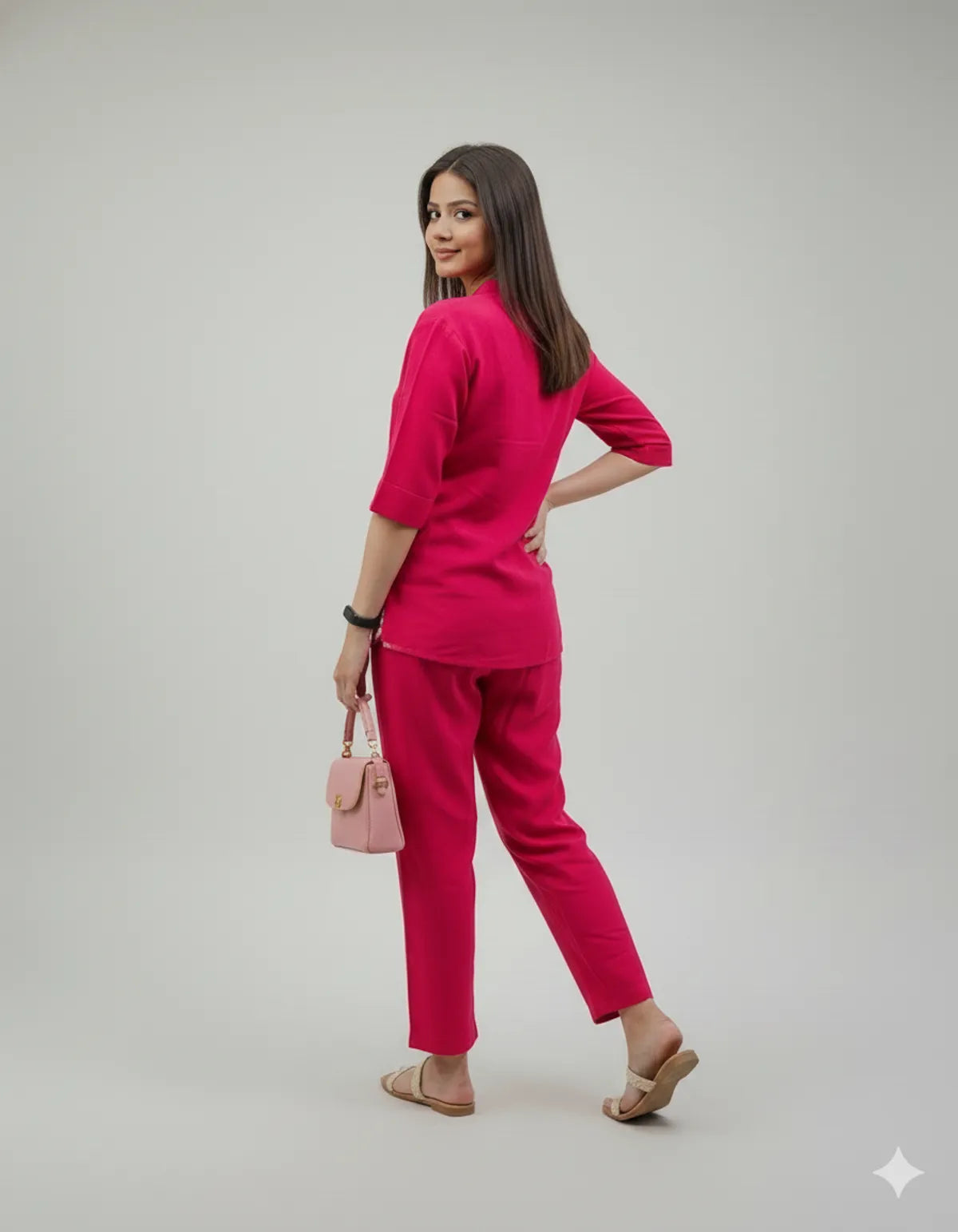 Rani Pink Cotton Kurta Pant Set For Women