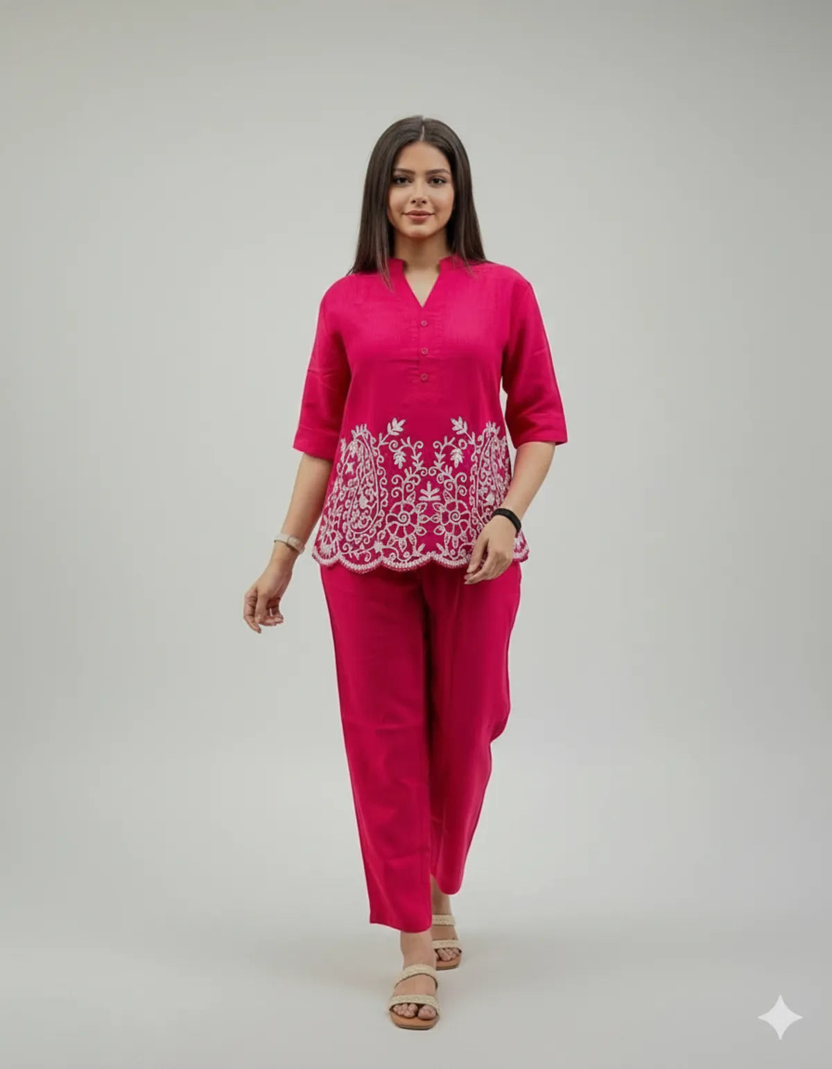 Rani Pink Cotton Kurta Pant Set For Women