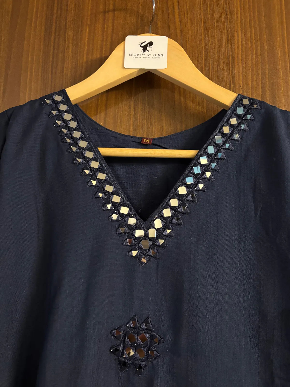 Navy Blue Cotton Partywear 2pc Suit Set For Women