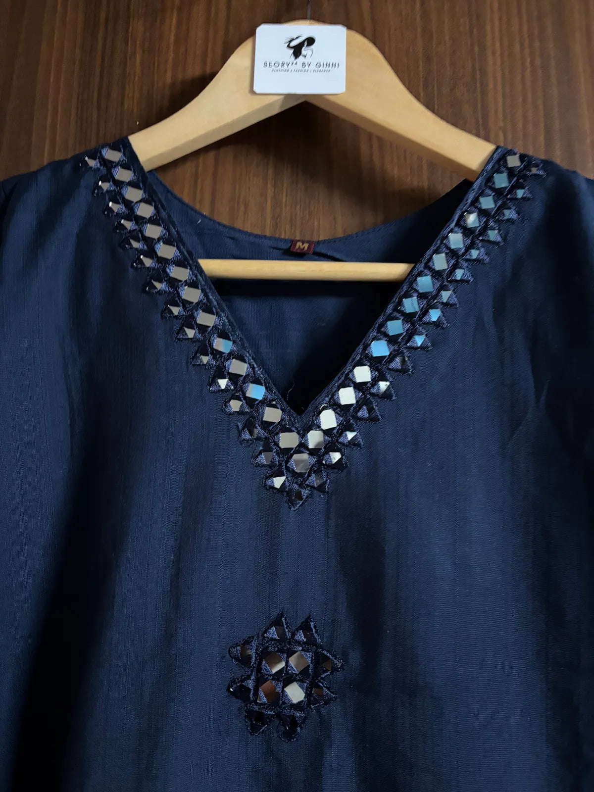 Navy Blue Cotton Partywear 2pc Suit Set For Women