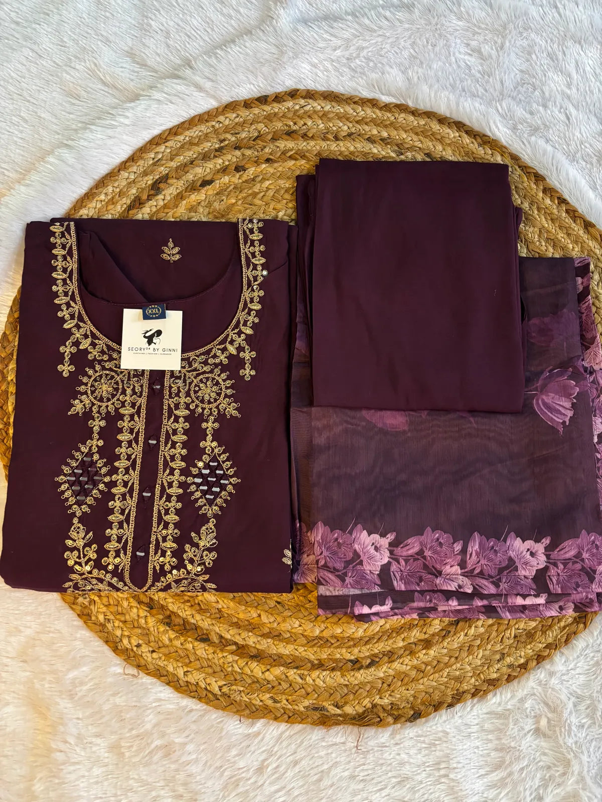 Purple Roman Silk Partywear Suit Set For Women