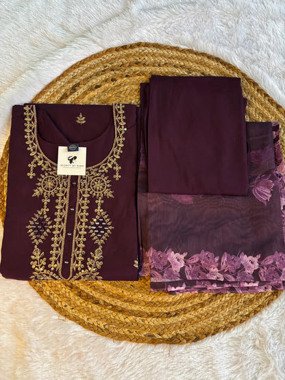 Purple Roman Silk Partywear Suit Set For Women