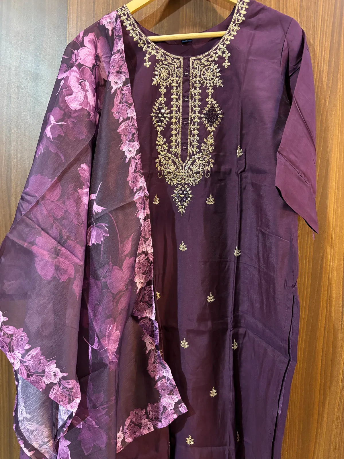 Purple Roman Silk Partywear Suit Set For Women