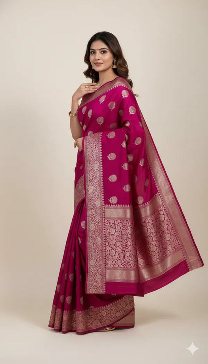 Magenta Pink Katan Silk Partywear Saree For Women