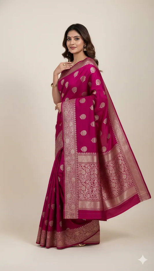 Magenta Pink Katan Silk Partywear Saree For Women
