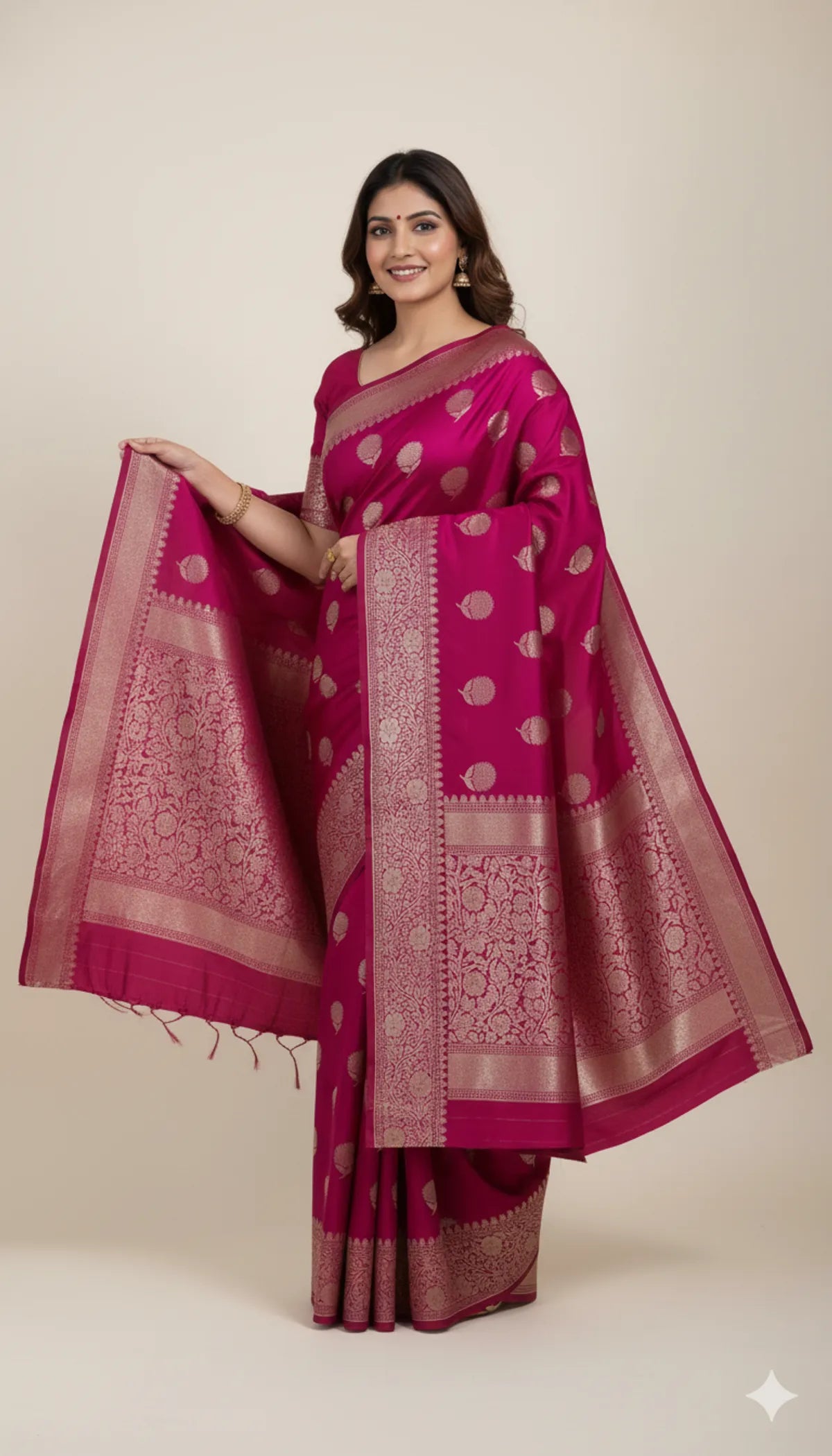 Magenta Pink Katan Silk Partywear Saree For Women