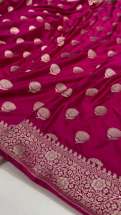 Magenta Pink Katan Silk Partywear Saree For Women