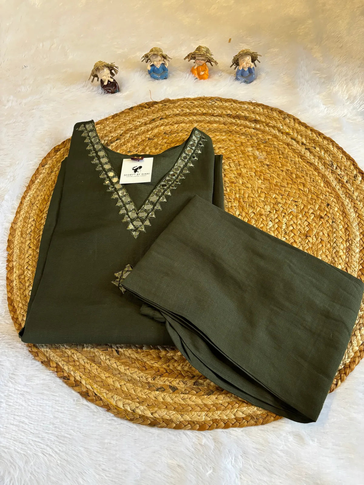 DarK Green Cotton Partywear 2pc Suit Set For Women