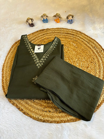 DarK Green Cotton Partywear 2pc Suit Set For Women