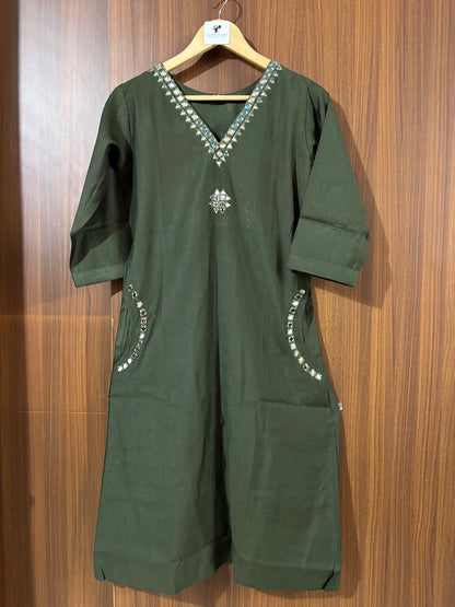 DarK Green Cotton Partywear 2pc Suit Set For Women