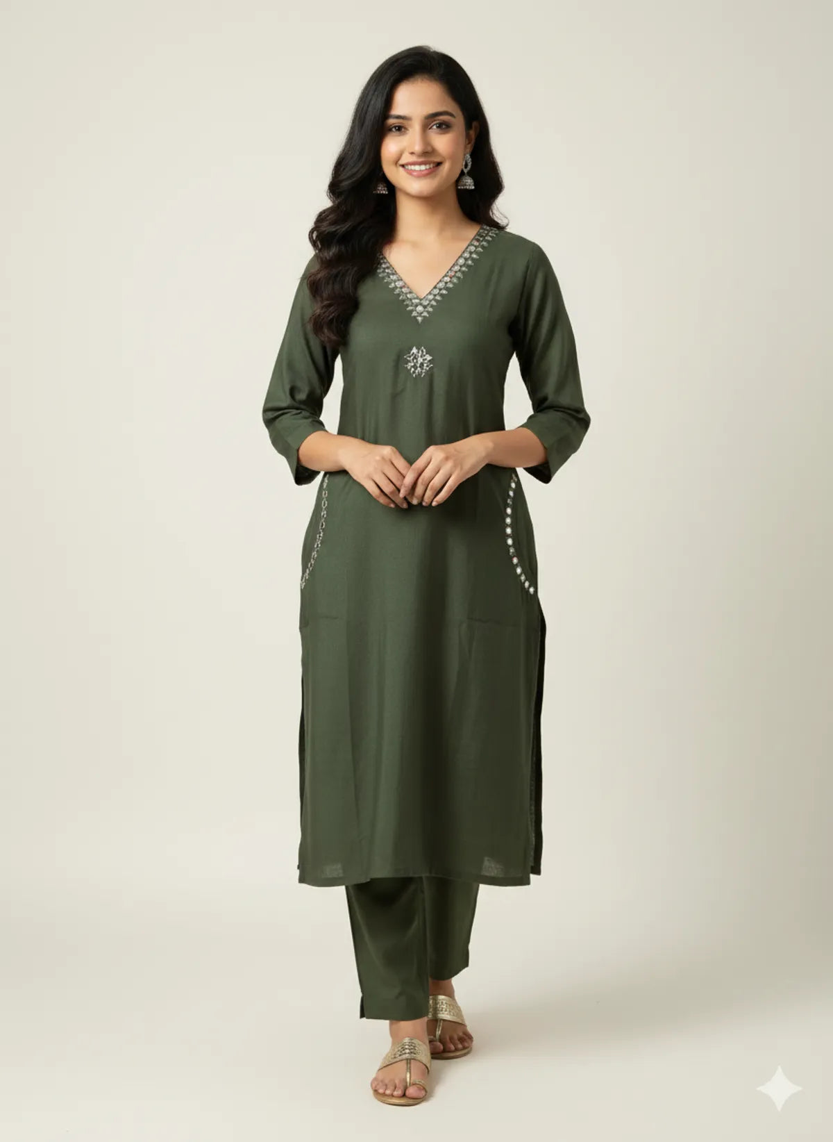 DarK Green Cotton Partywear 2pc Suit Set For Women