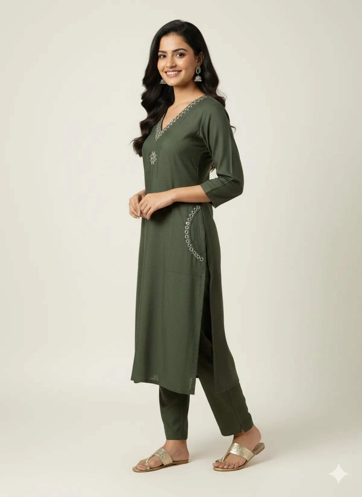 DarK Green Cotton Partywear 2pc Suit Set For Women