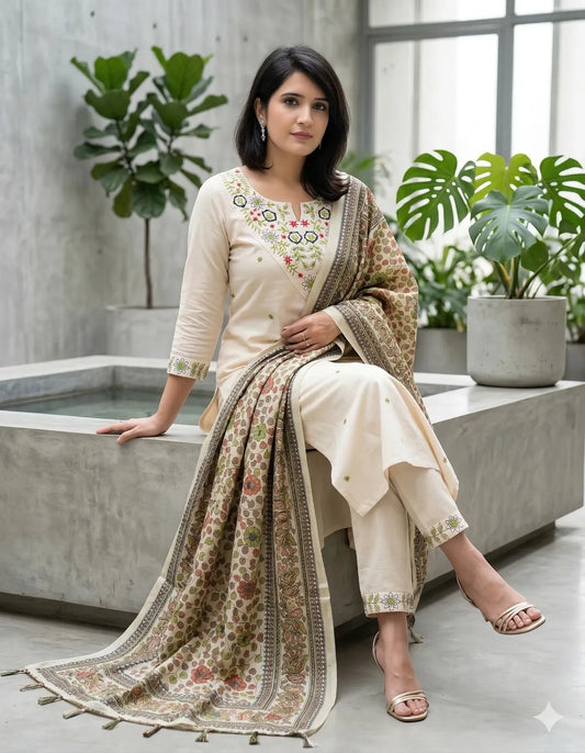 WHITE SOFT COTTON 3PC SET FOR WOMEN