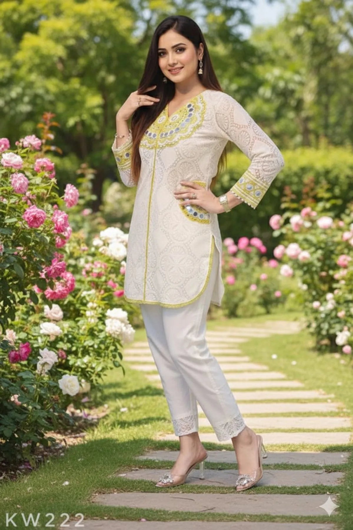 White Yellow Riwaayat Cotton Festive Kurta Set For Women