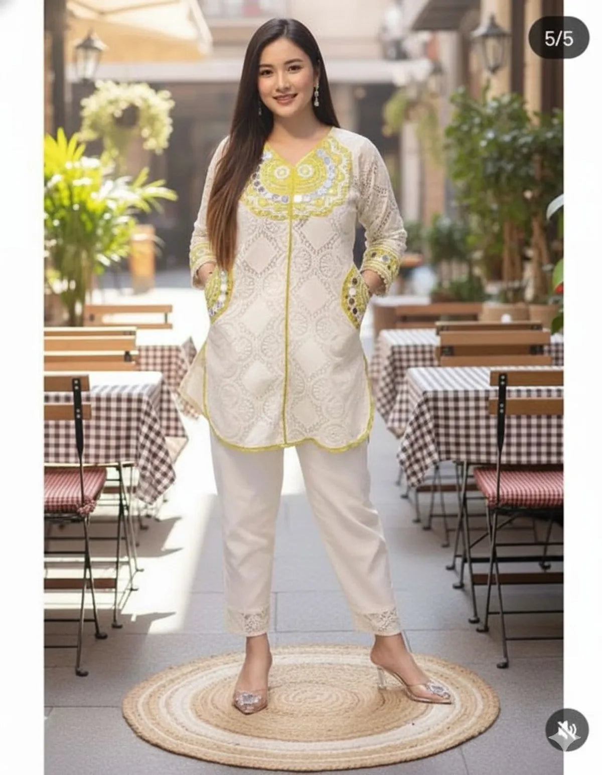White Yellow Riwaayat Cotton Festive Kurta Set For Women