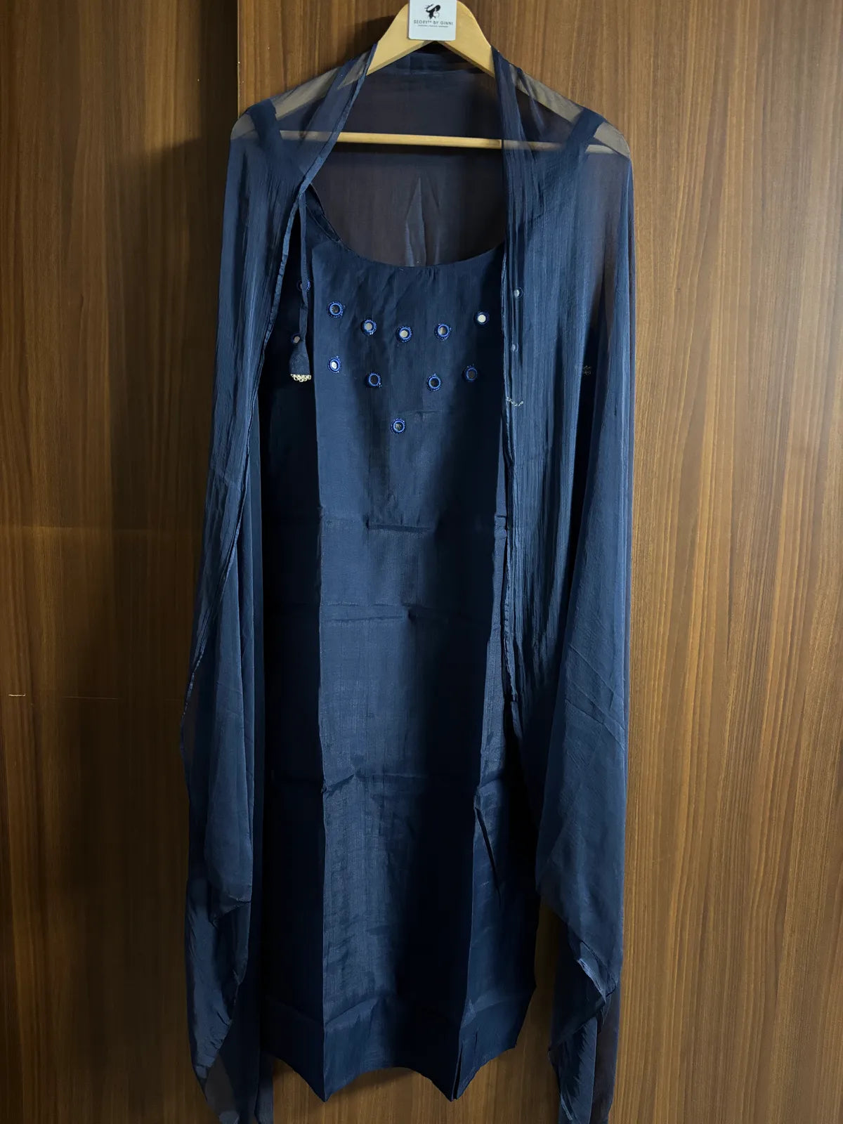 Navy Blue Cotton Partywear Suit Set For Women