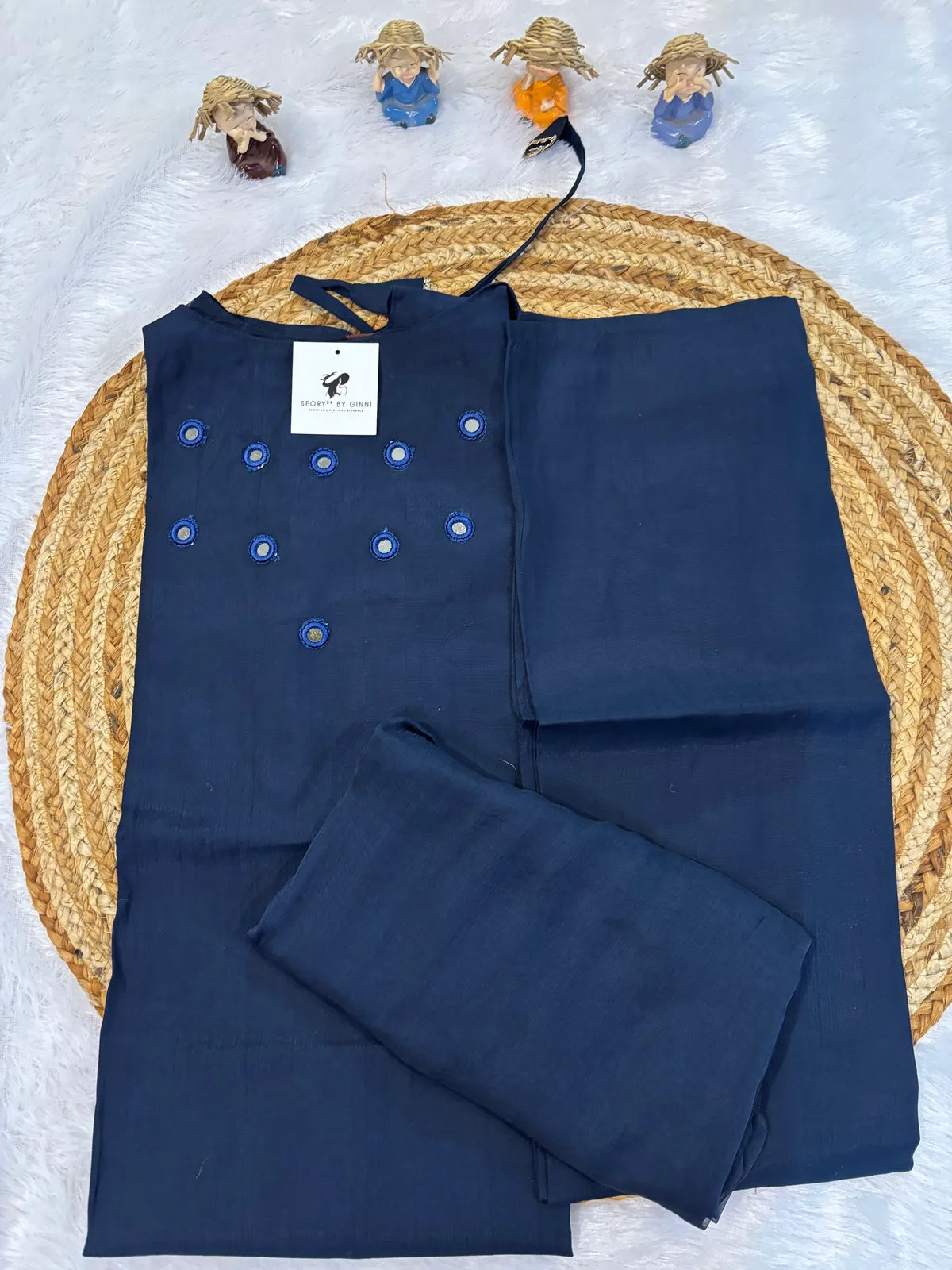 Navy Blue Cotton Partywear Suit Set For Women
