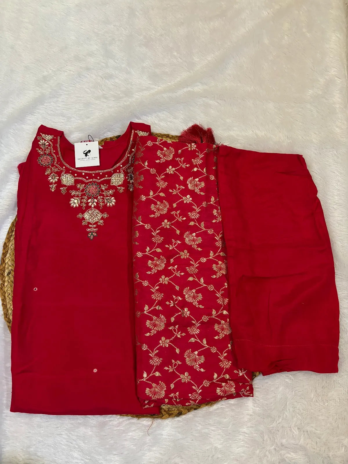 Pink Silk Cotton Partywear Suit Set For Women