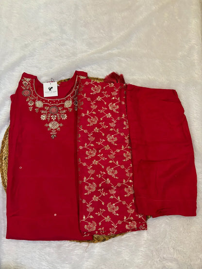 Pink Silk Cotton Partywear Suit Set For Women