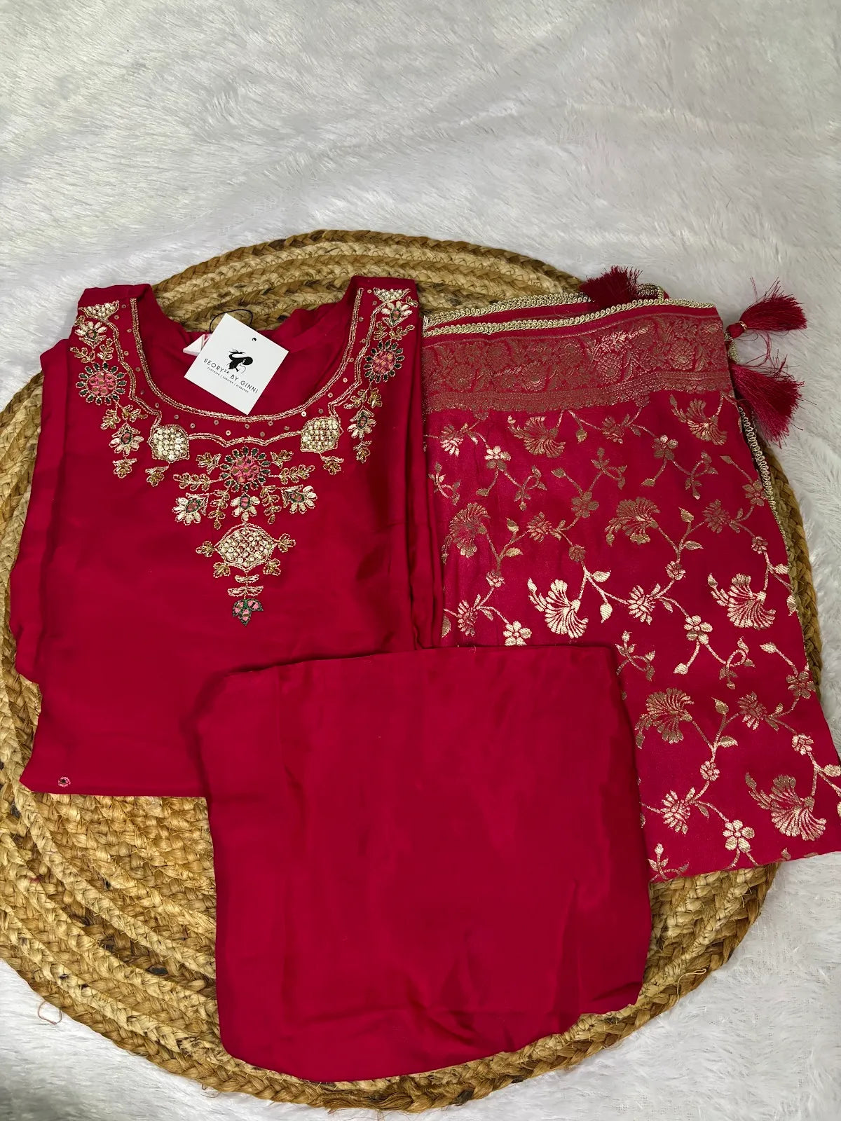 Pink Silk Cotton Partywear Suit Set For Women