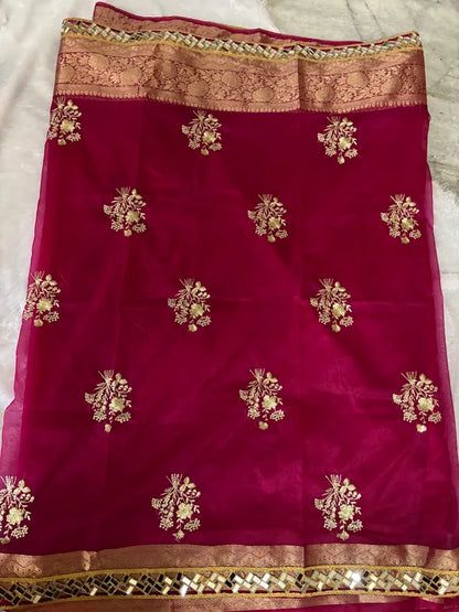 Magenta Pink Soft Organza Partywear Saree For Women