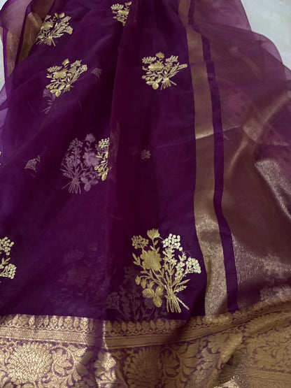 Purple Soft Organza Partywear Saree For Women