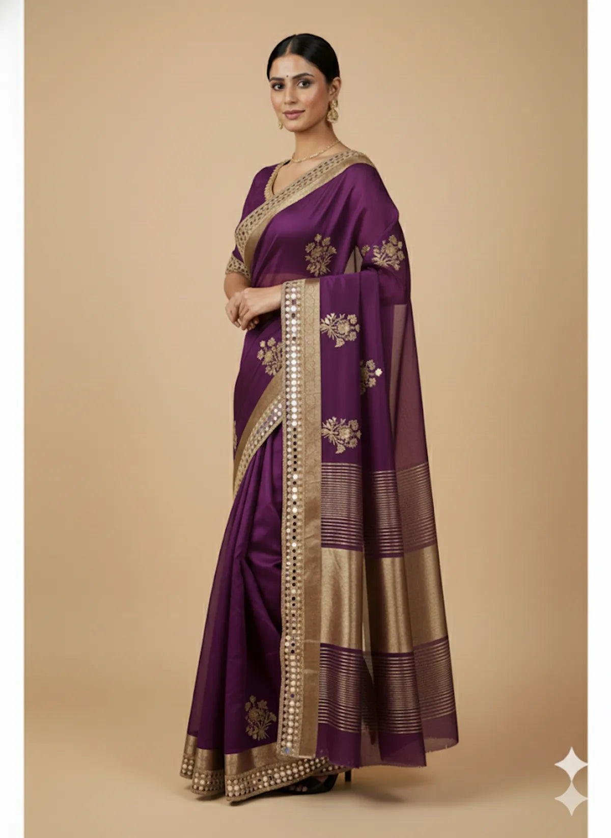 Purple Soft Organza Partywear Saree For Women