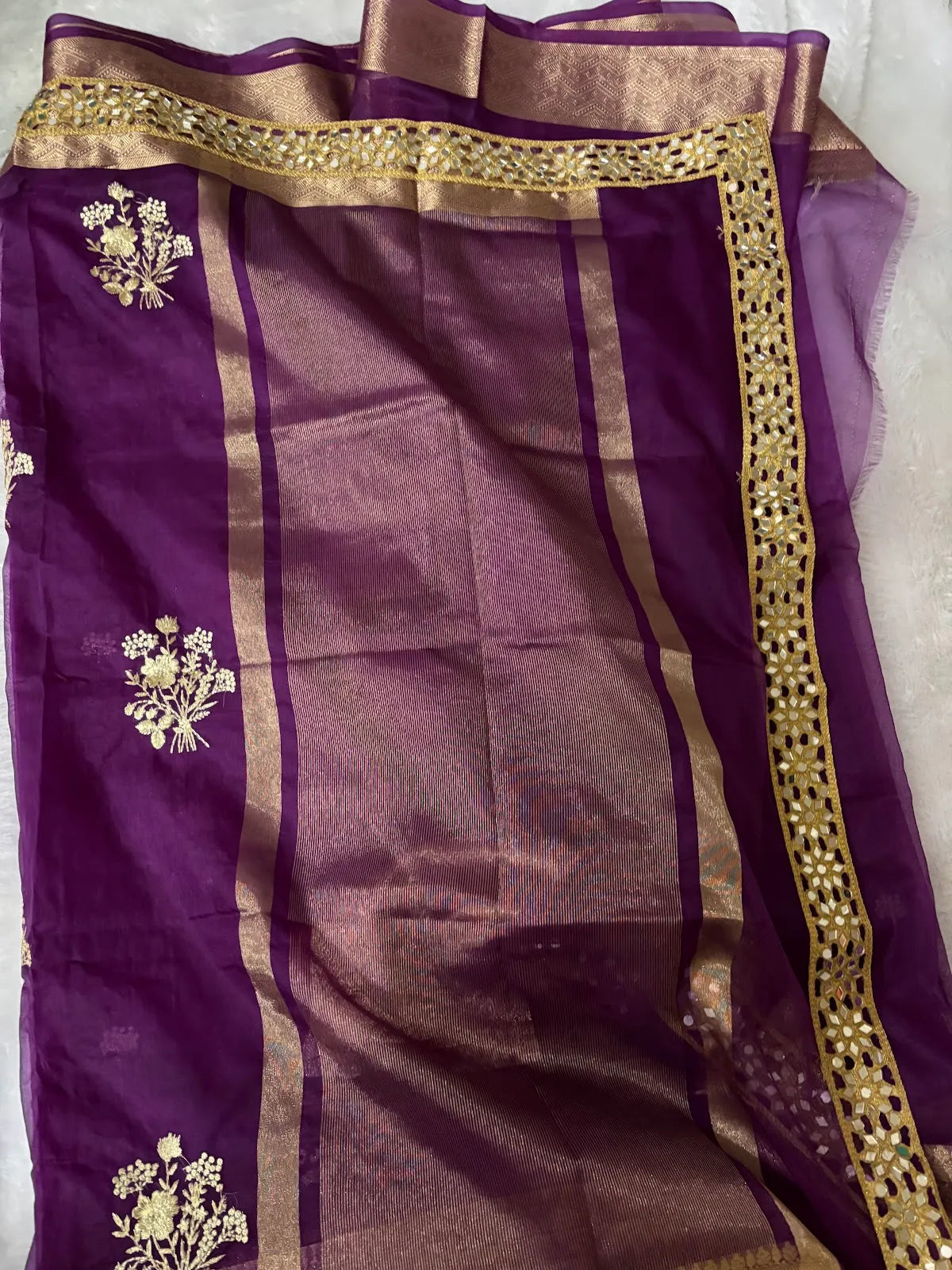 Purple Soft Organza Partywear Saree For Women