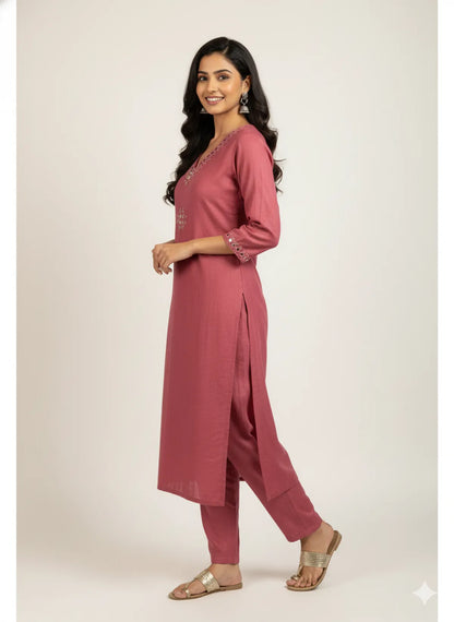 PInk Cotton Partywear 2pc Suit Set For Women