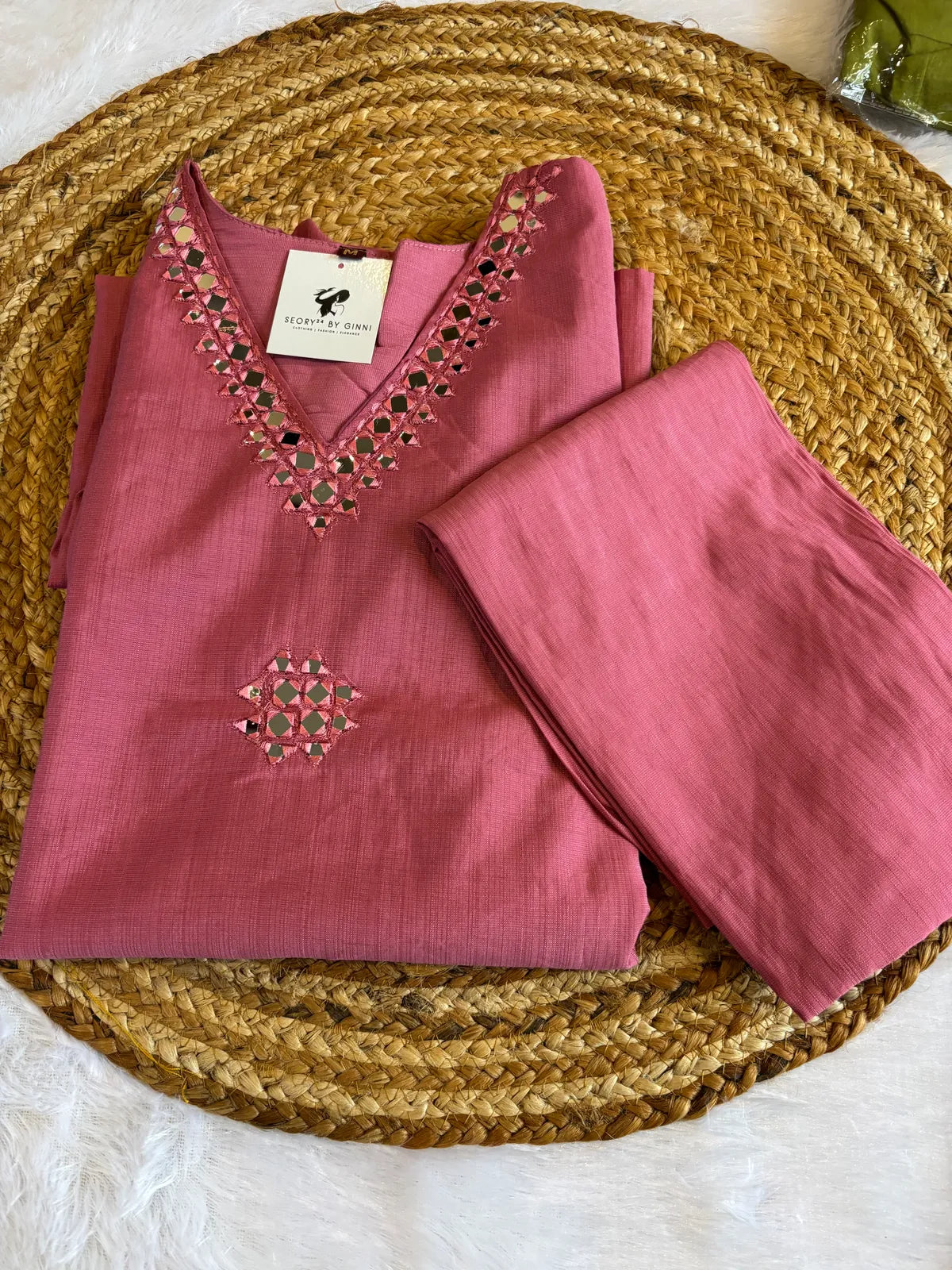 PInk Cotton Partywear 2pc Suit Set For Women