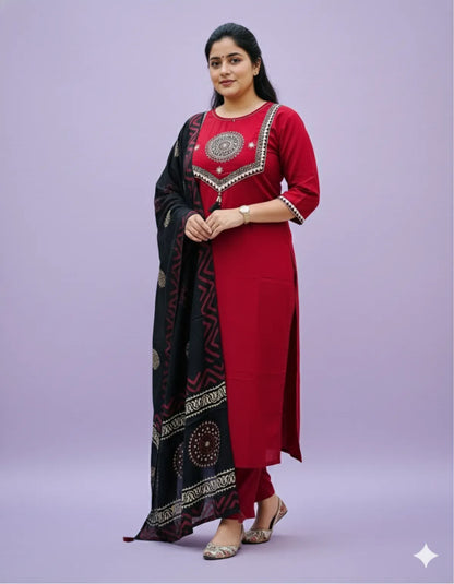 RED/BLACK SOFT COTTON 3PC FOR WOMEN