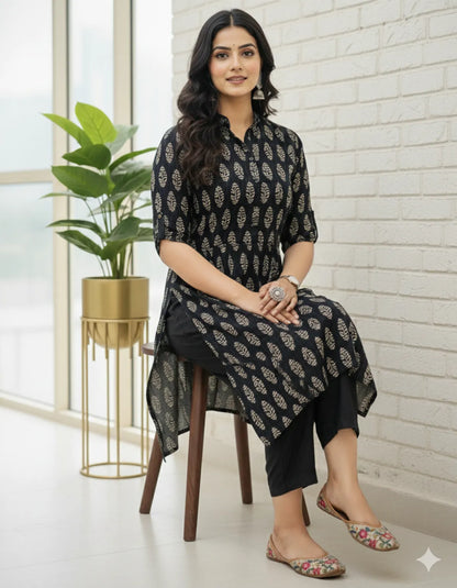 BLACK SOFT COTTON 2PC FOR WOMEN