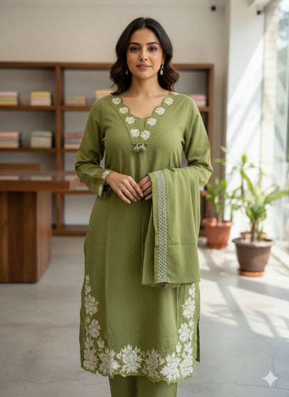 GREEN SOFT COTTON 3PC FOR WOMEN