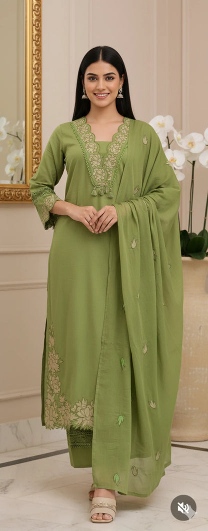 GREEN SOFT COTTON 3PC FOR WOMEN