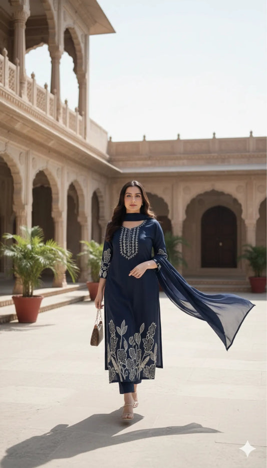 DARK BLUE SOFT COTTON 3pc FOR WOMEN