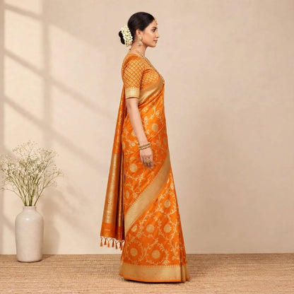 Mashroo Orange Soft Organza Partywear Saree For Women