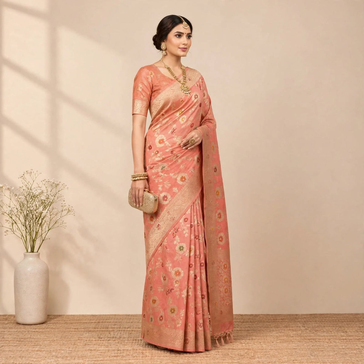 Light Pink Soft Organza Partywear Saree For Women
