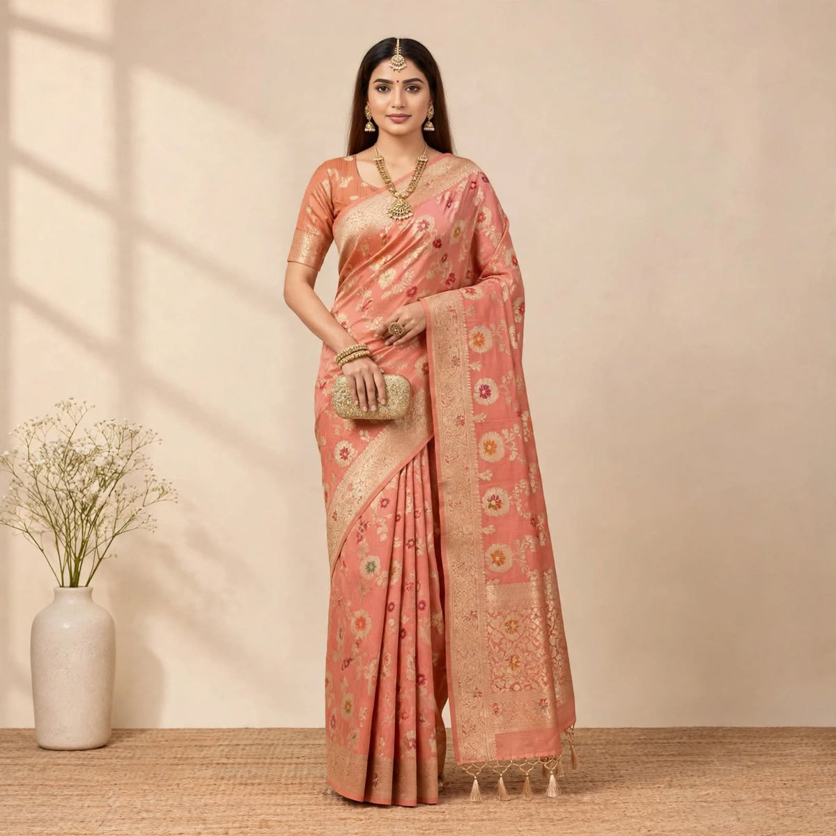 Light Pink Soft Organza Partywear Saree For Women