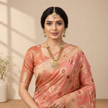 Light Pink Soft Organza Partywear Saree For Women