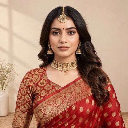 Red Soft Organza Partywear Saree For Women