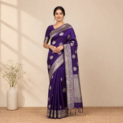 Purple Katan Silk Partywear Saree For Women
